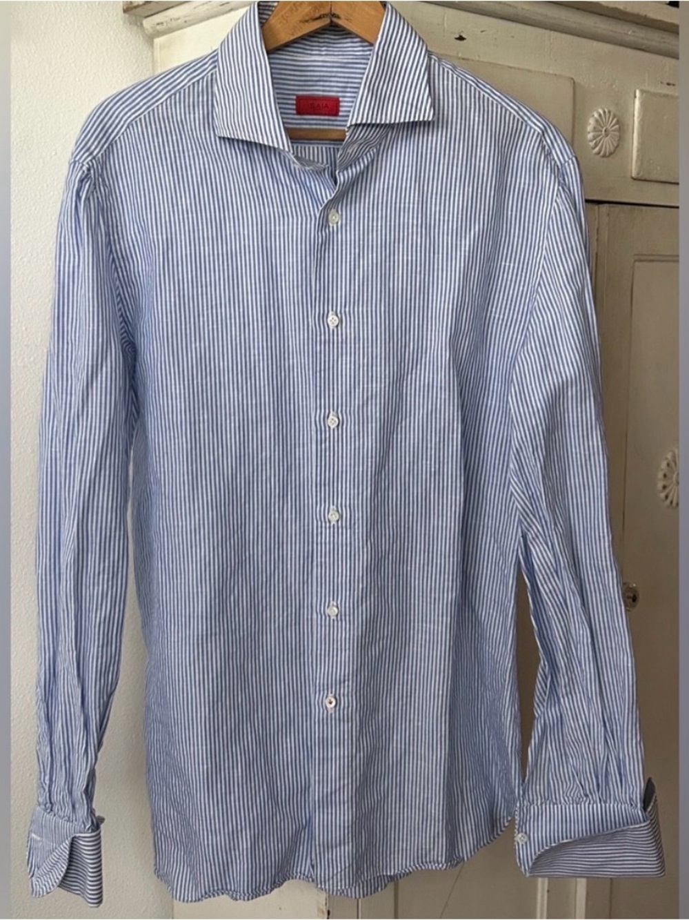 Isaia Napoli Men's Blue & White Striped Button-Down Shirt